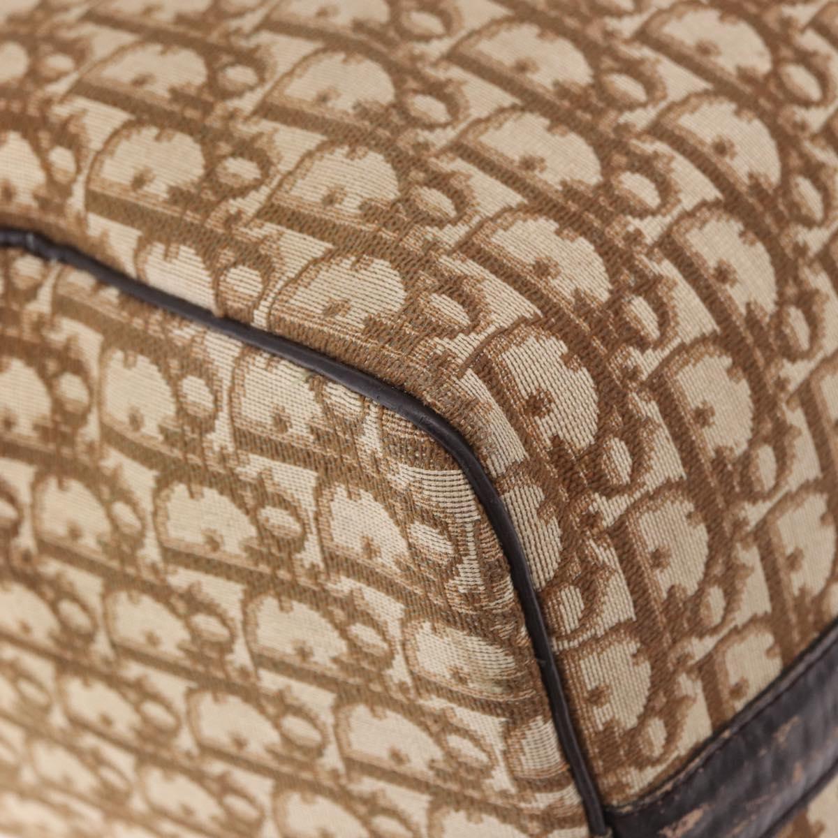 Christian Dior Trotter Canvas Boston Bag Beige Gold Auth 193848