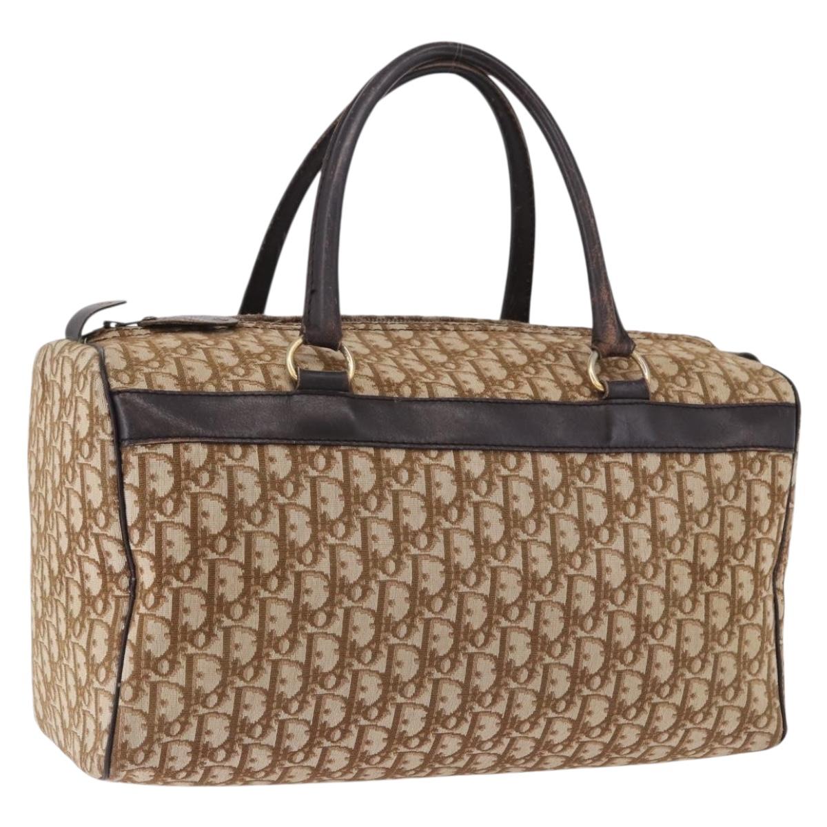 Christian Dior Trotter Canvas Boston Bag Beige Gold Auth 193848