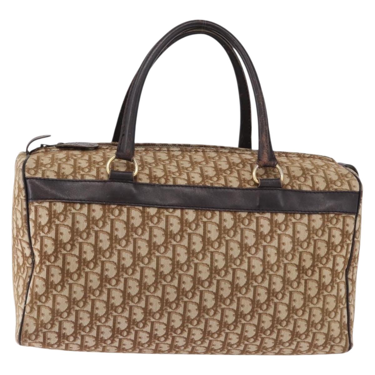 Christian Dior Trotter Canvas Boston Bag Beige Gold Auth 193848