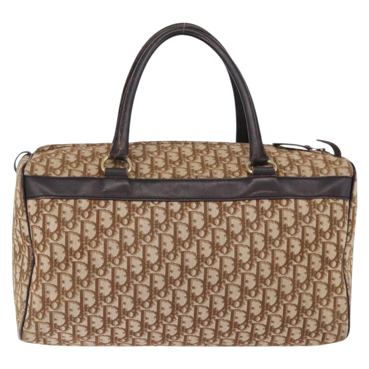 Christian Dior Trotter Canvas Boston Bag Beige Gold Auth 193848