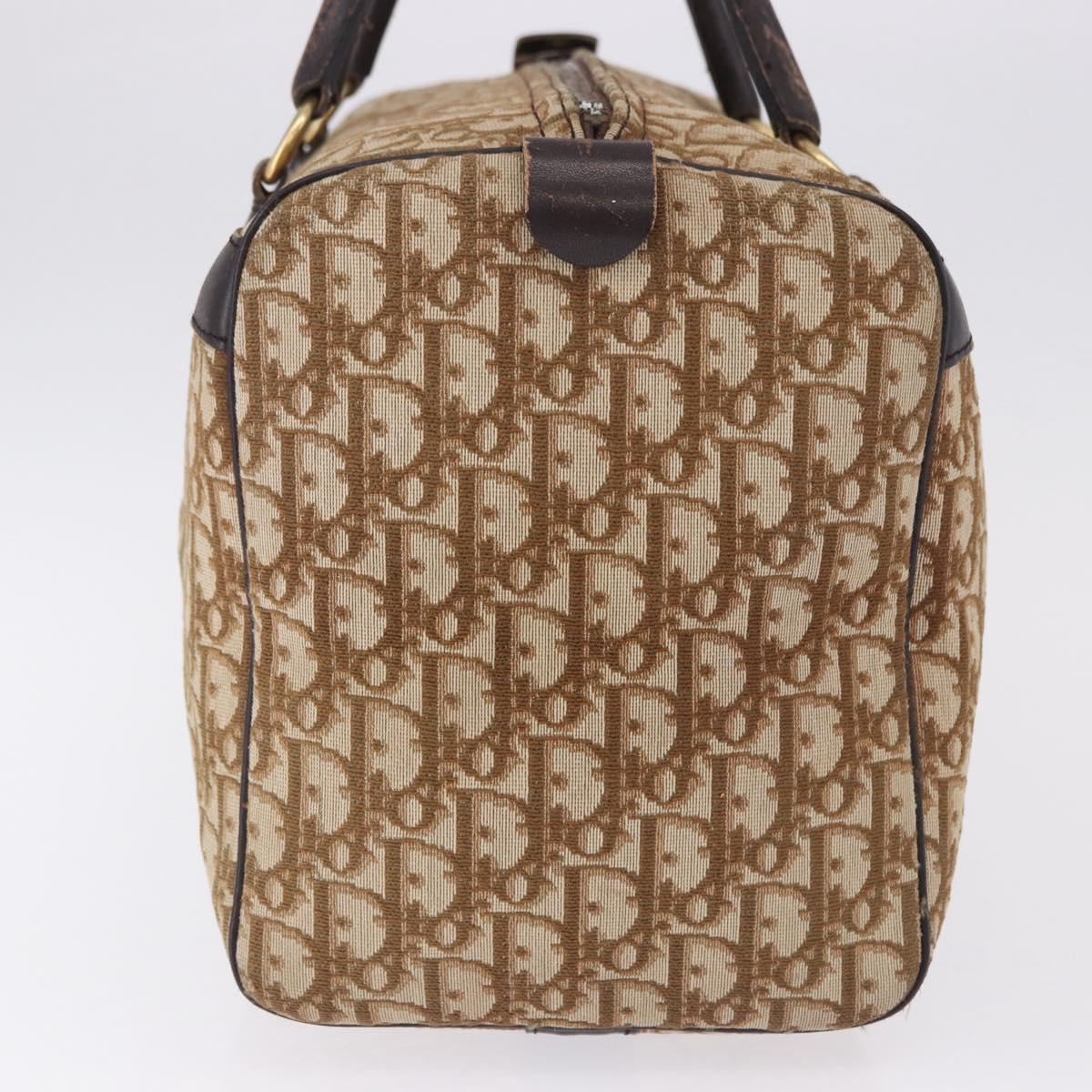 Christian Dior Trotter Canvas Boston Bag Beige Gold Auth 193848