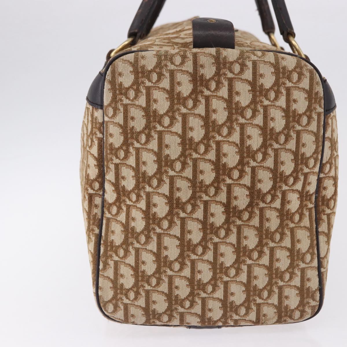 Christian Dior Trotter Canvas Boston Bag Beige Gold Auth 193848