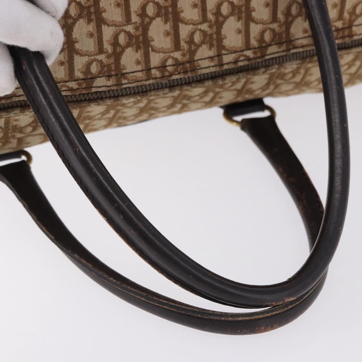 Christian Dior Trotter Canvas Boston Bag Beige Gold Auth 193848