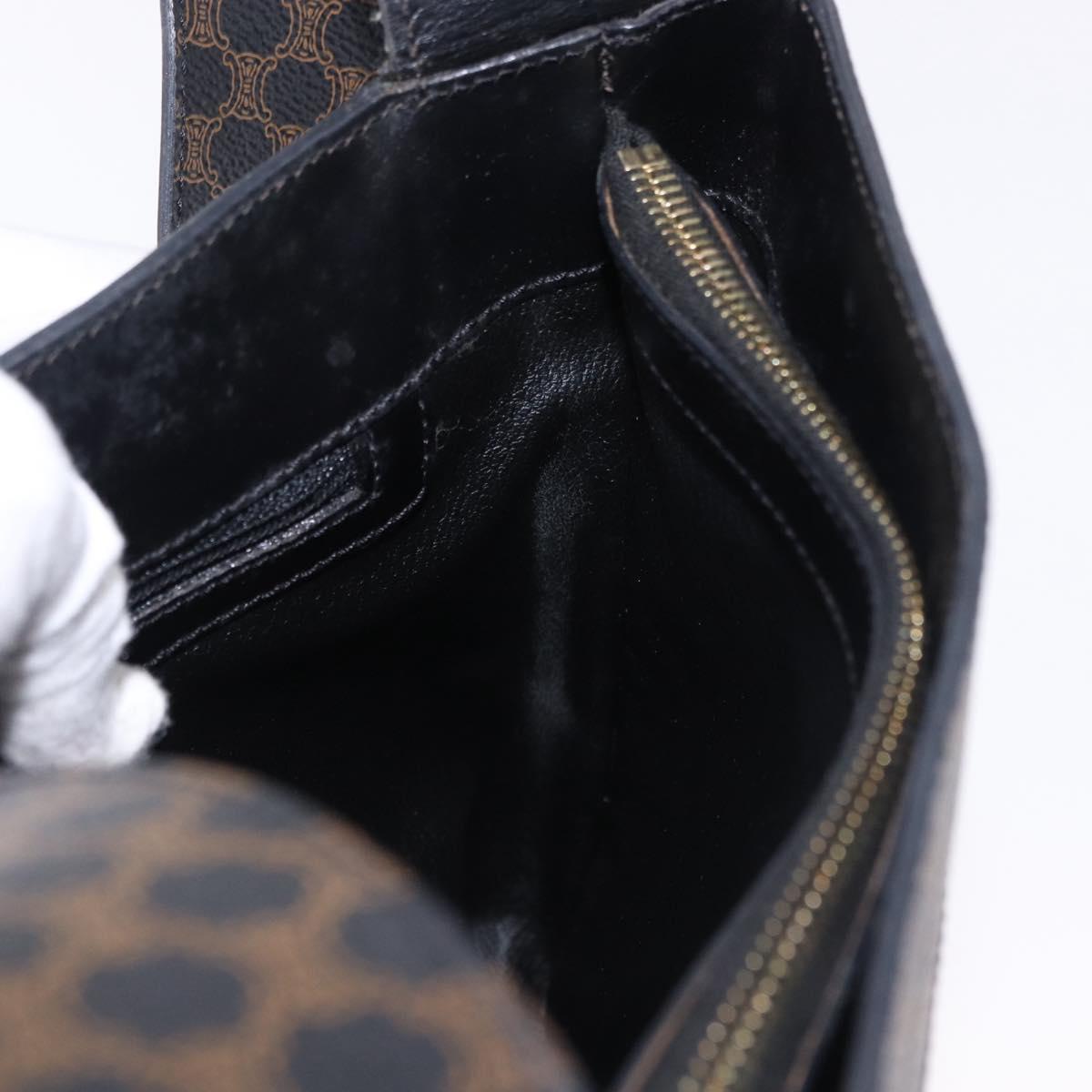 CELINE Macadam Canvas Shoulder Bag PVC Leather Black Gold Auth 193854