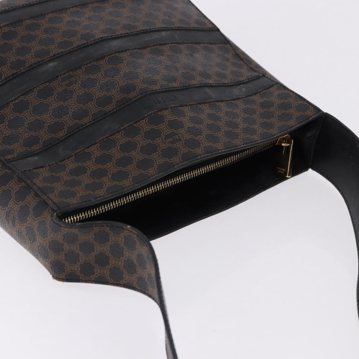 CELINE Macadam Canvas Shoulder Bag PVC Leather Black Gold Auth 193854
