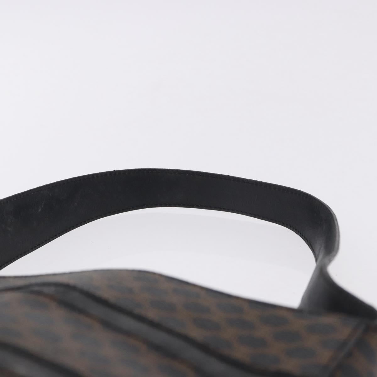 CELINE Macadam Canvas Shoulder Bag PVC Leather Black Gold Auth 193854