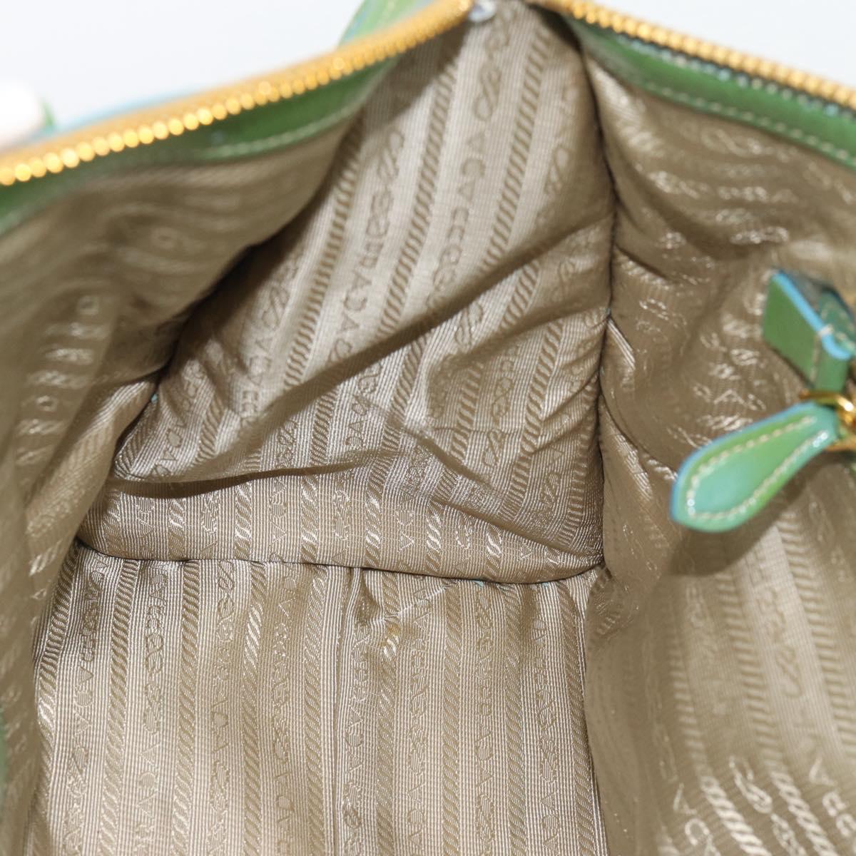 PRADA Hand Bag Patent Leather 2way Green Gold Auth 193855A