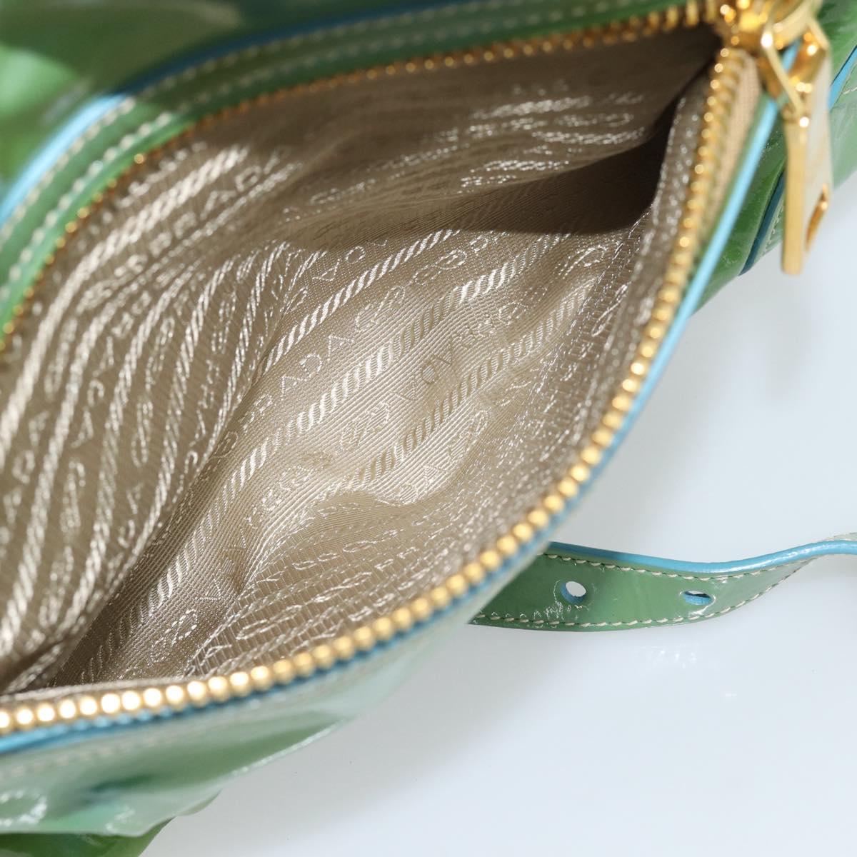 PRADA Hand Bag Patent Leather 2way Green Gold Auth 193855A