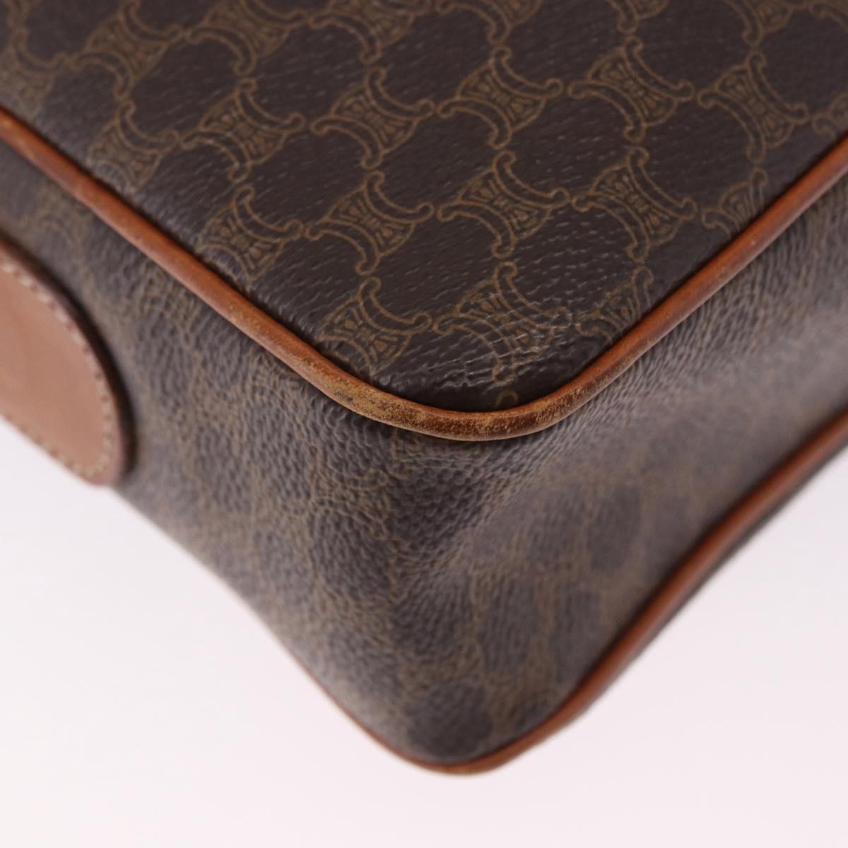 CELINE Macadam Canvas Circle Shoulder Bag PVC Leather Brown Gold Auth 193856