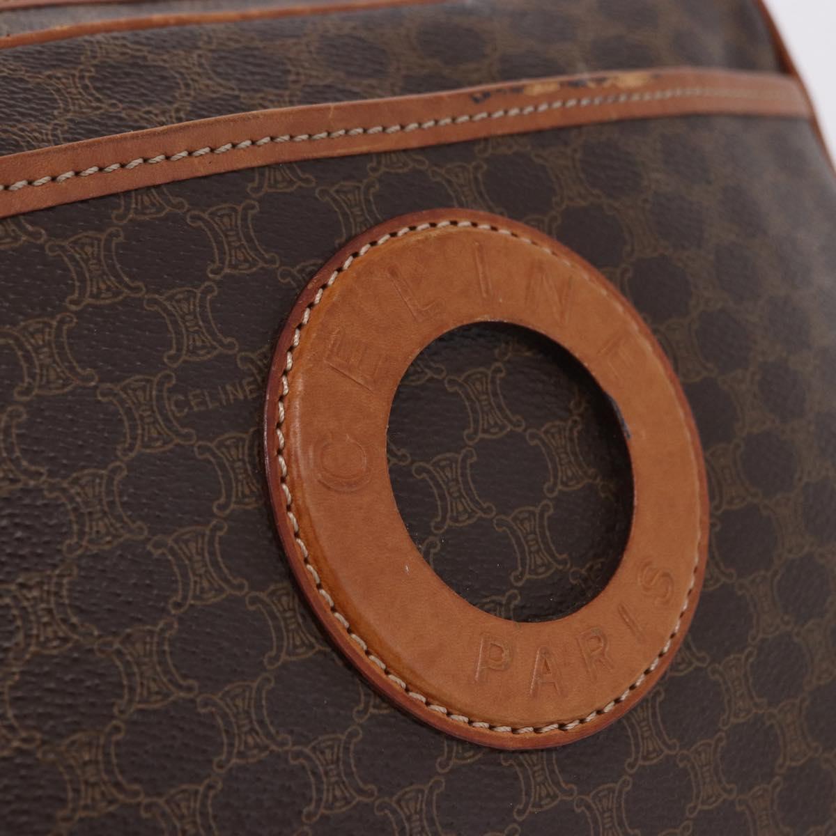 CELINE Macadam Canvas Circle Shoulder Bag PVC Leather Brown Gold Auth 193856
