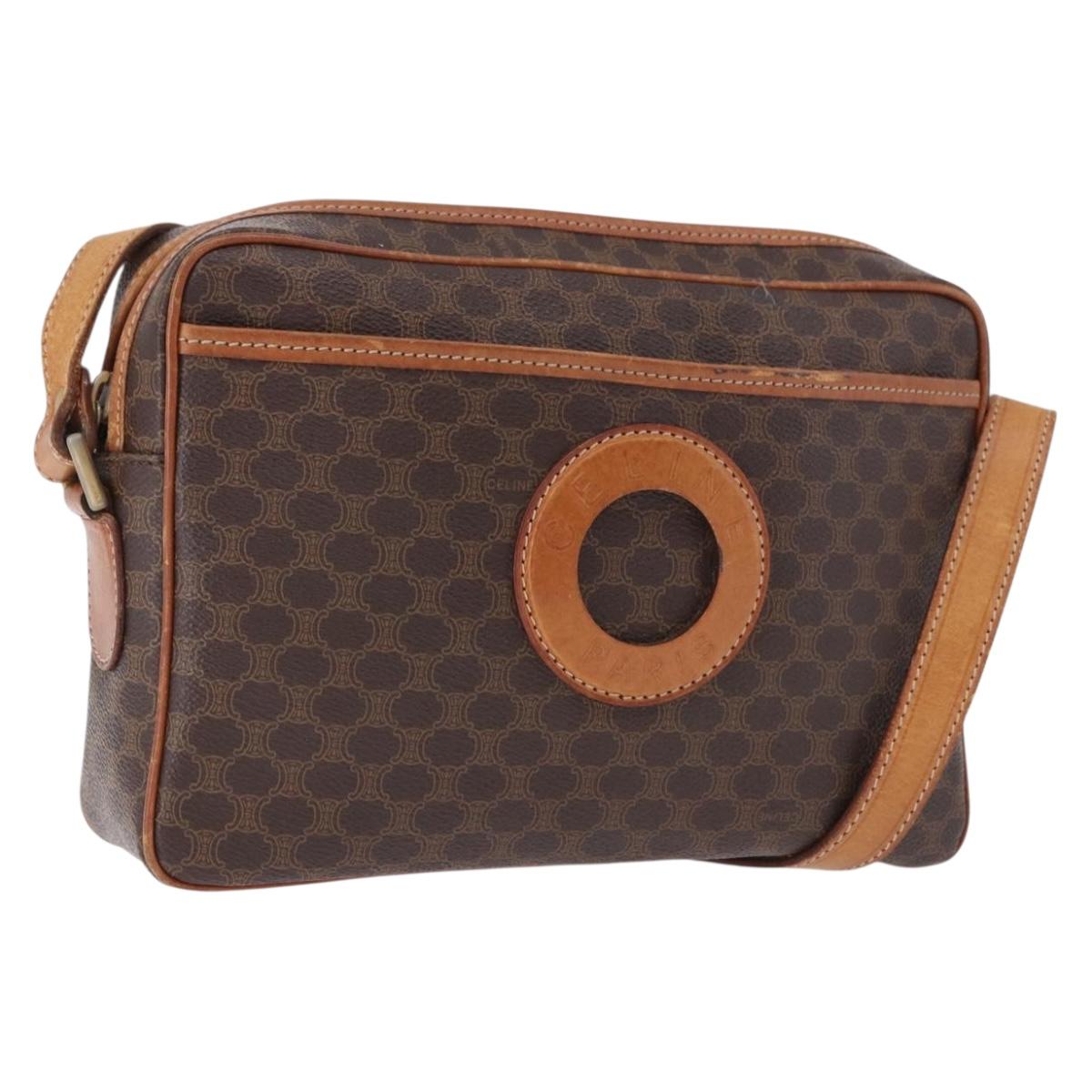 CELINE Macadam Canvas Circle Shoulder Bag PVC Leather Brown Gold Auth 193856