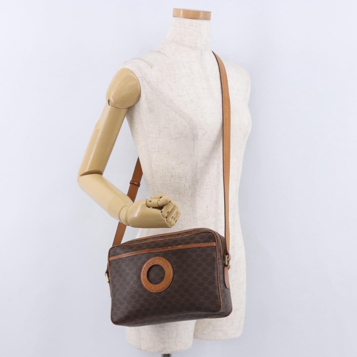 CELINE Macadam Canvas Circle Shoulder Bag PVC Leather Brown Gold Auth 193856