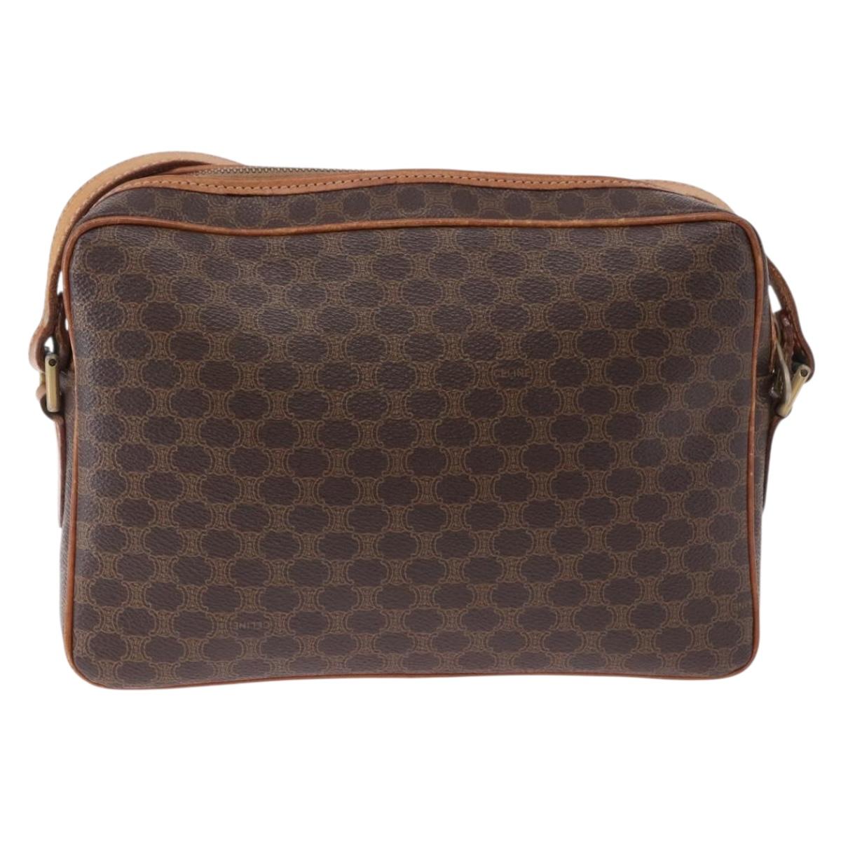 CELINE Macadam Canvas Circle Shoulder Bag PVC Leather Brown Gold Auth 193856