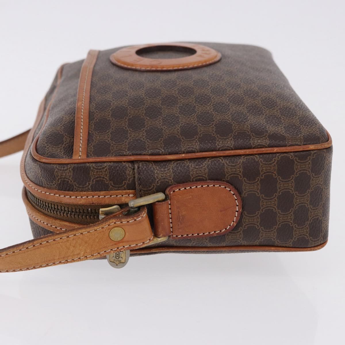 CELINE Macadam Canvas Circle Shoulder Bag PVC Leather Brown Gold Auth 193856