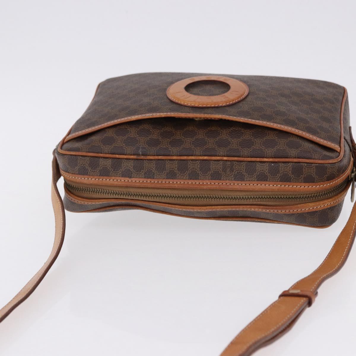 CELINE Macadam Canvas Circle Shoulder Bag PVC Leather Brown Gold Auth 193856