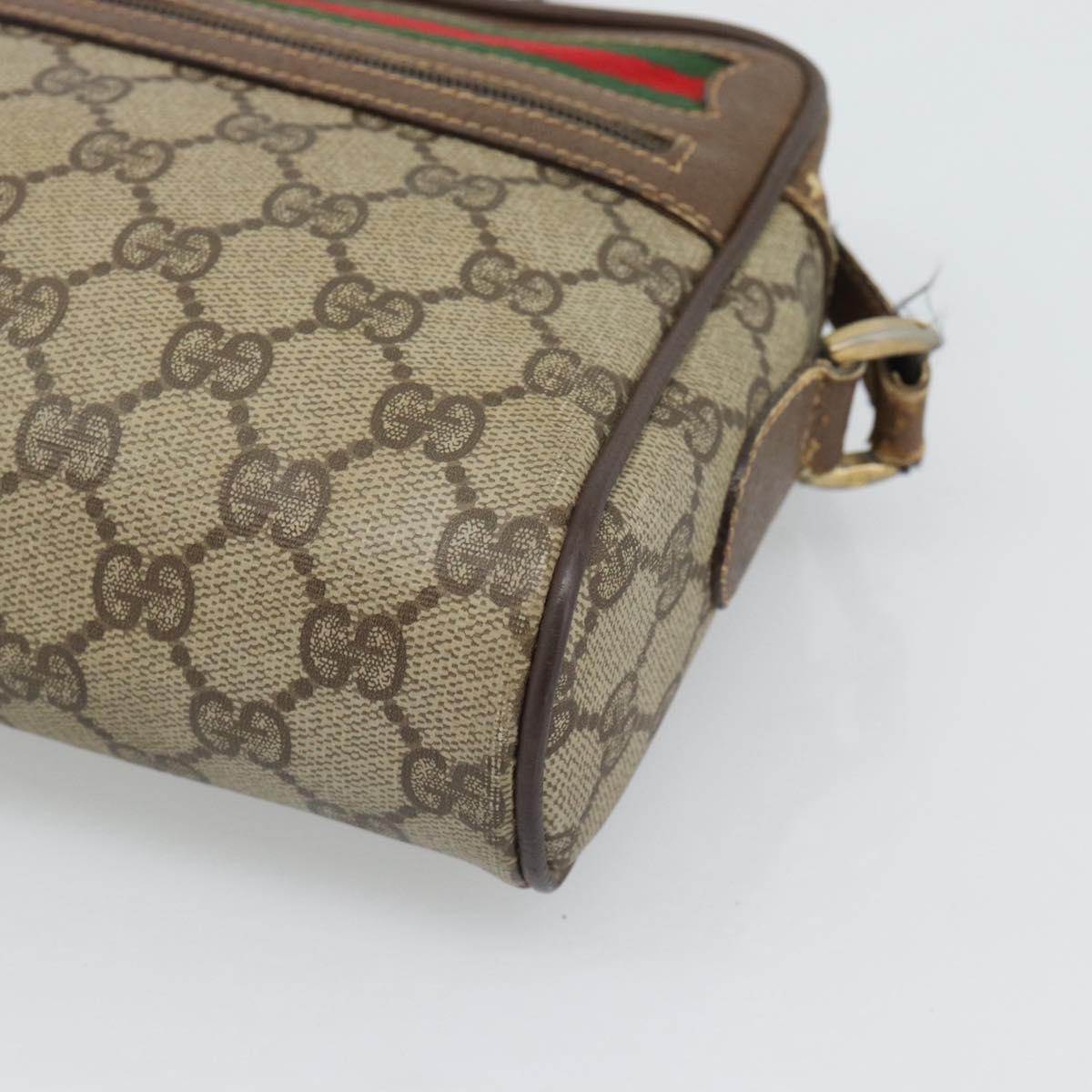 GUCCI GG Supreme Web Sherry Line Bag PVC Beige Gold 116 02 087 Auth 193860
