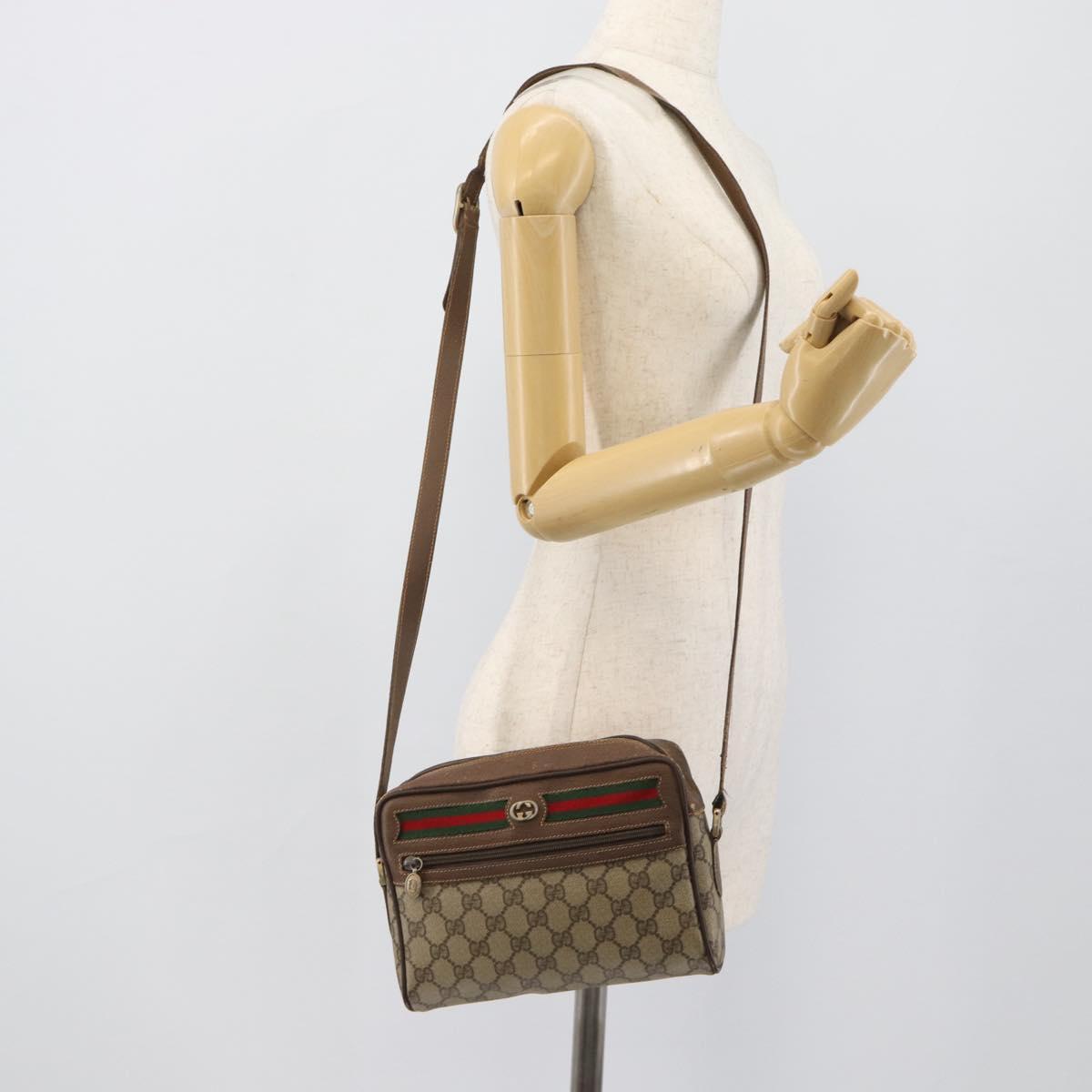 GUCCI GG Supreme Web Sherry Line Bag PVC Beige Gold 116 02 087 Auth 193860