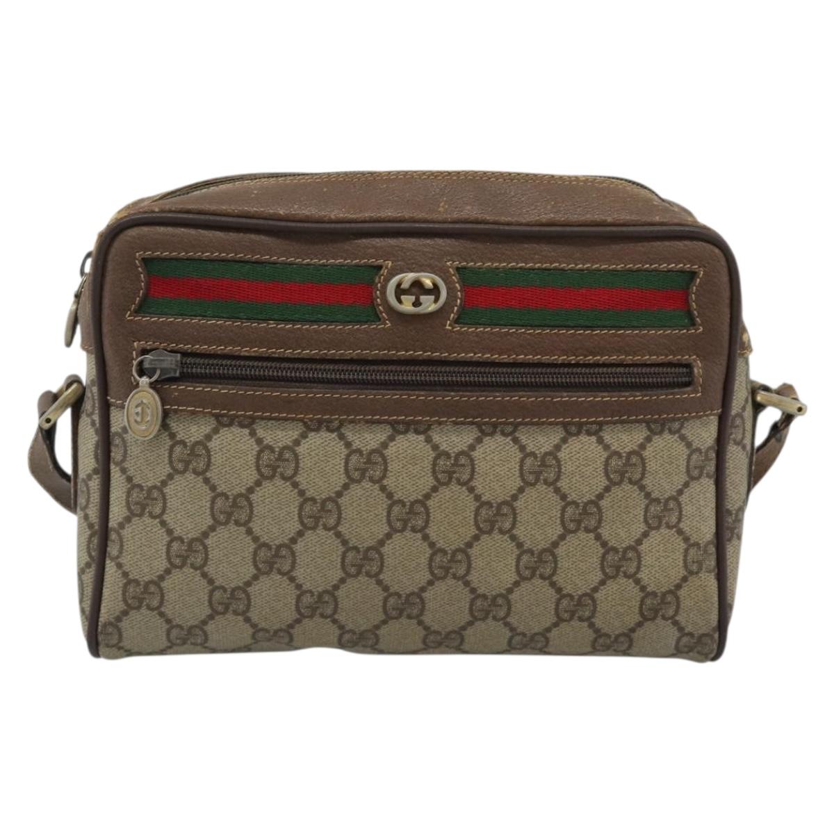 GUCCI GG Supreme Web Sherry Line Bag PVC Beige Gold 116 02 087 Auth 193860