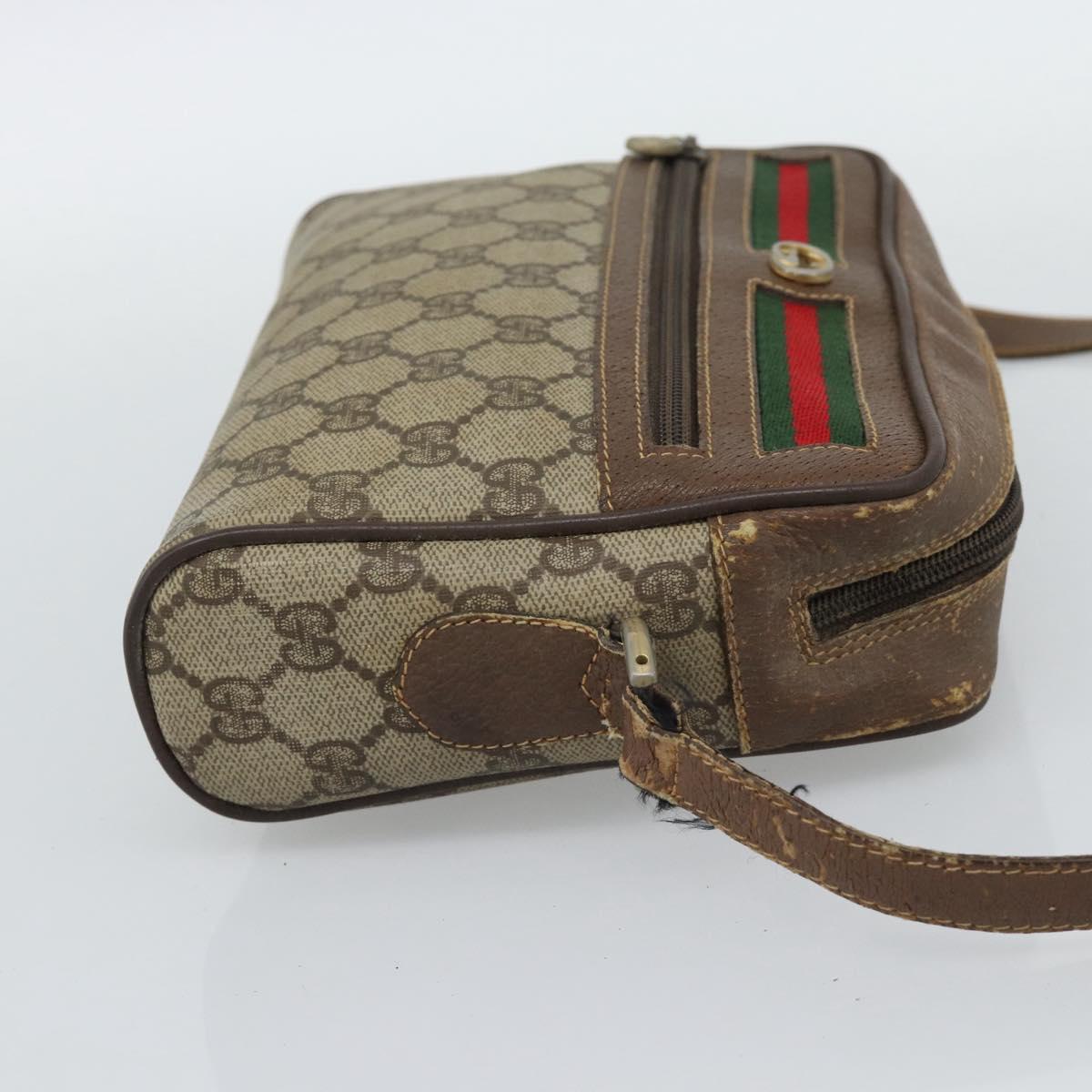 GUCCI GG Supreme Web Sherry Line Bag PVC Beige Gold 116 02 087 Auth 193860