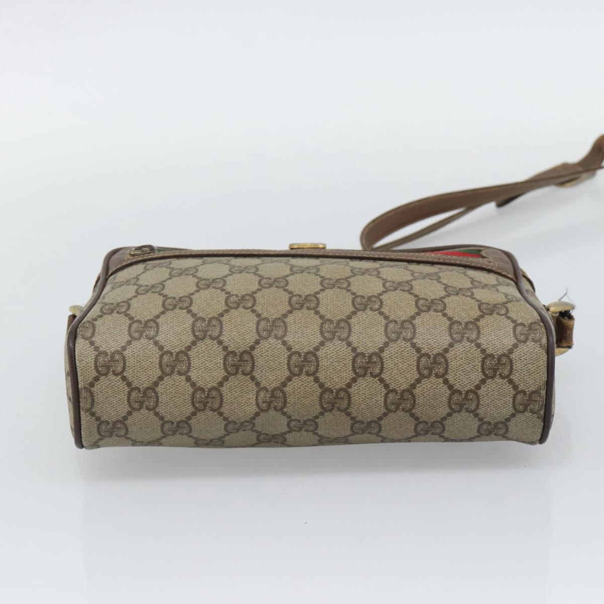 GUCCI GG Supreme Web Sherry Line Bag PVC Beige Gold 116 02 087 Auth 193860