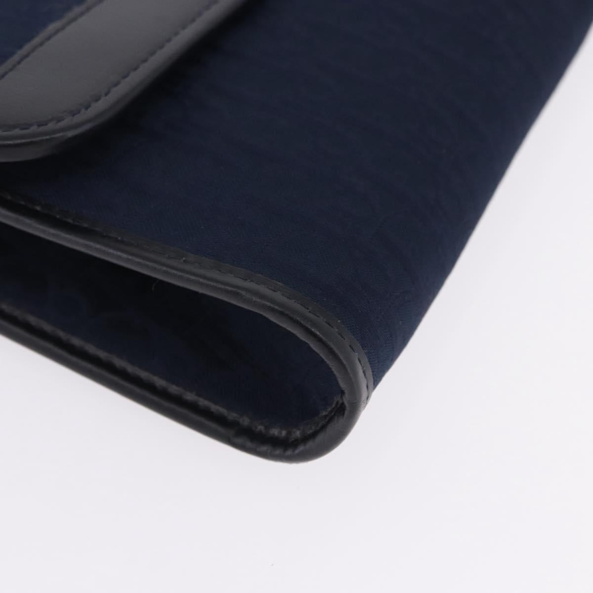 Christian Dior Trotter Canvas Chain Shoulder Bag Navy Gold Auth 193861