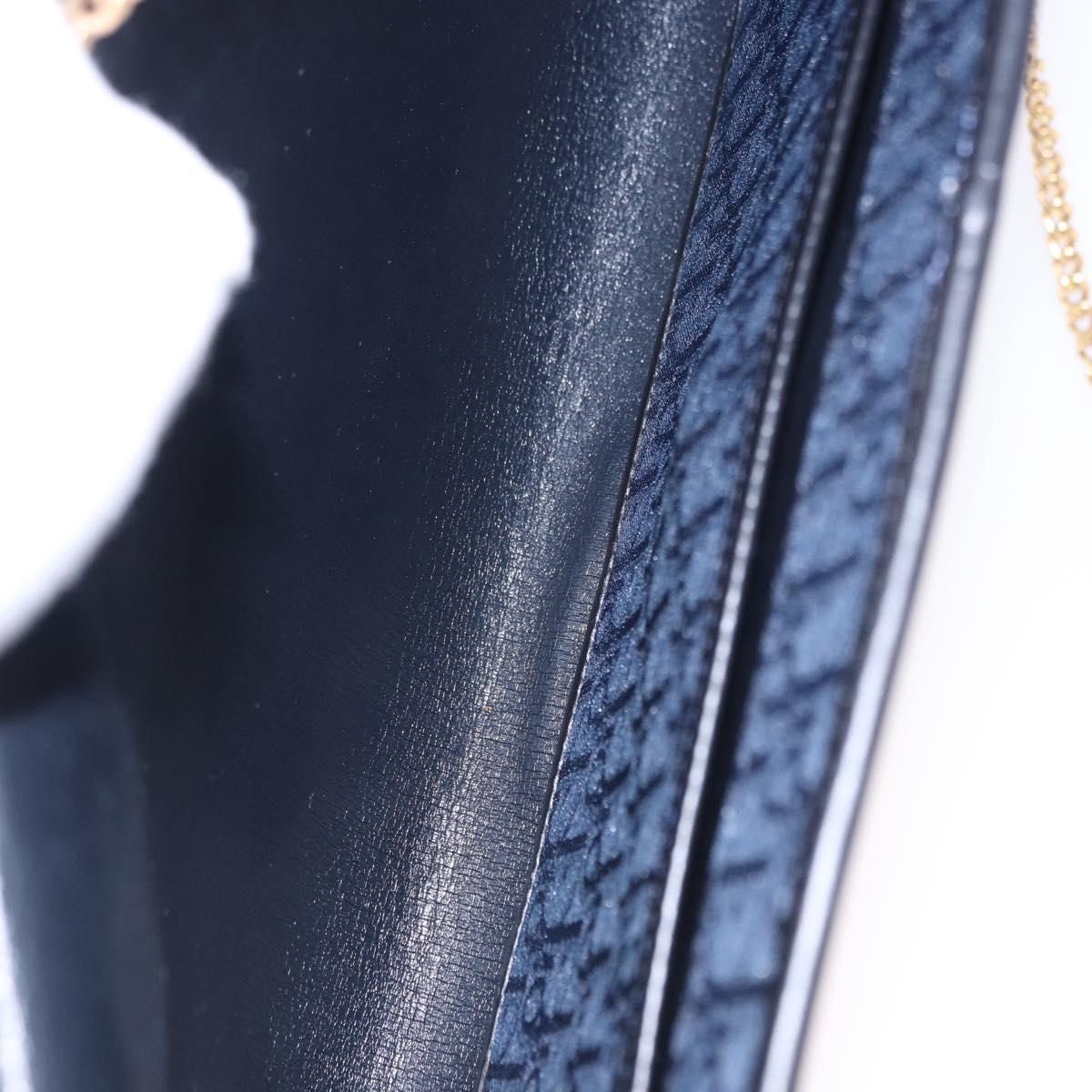 Christian Dior Trotter Canvas Chain Shoulder Bag Navy Gold Auth 193861