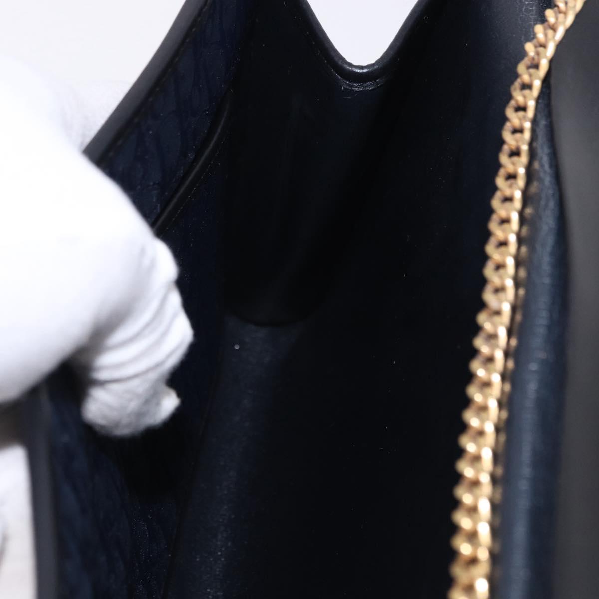 Christian Dior Trotter Canvas Chain Shoulder Bag Navy Gold Auth 193861