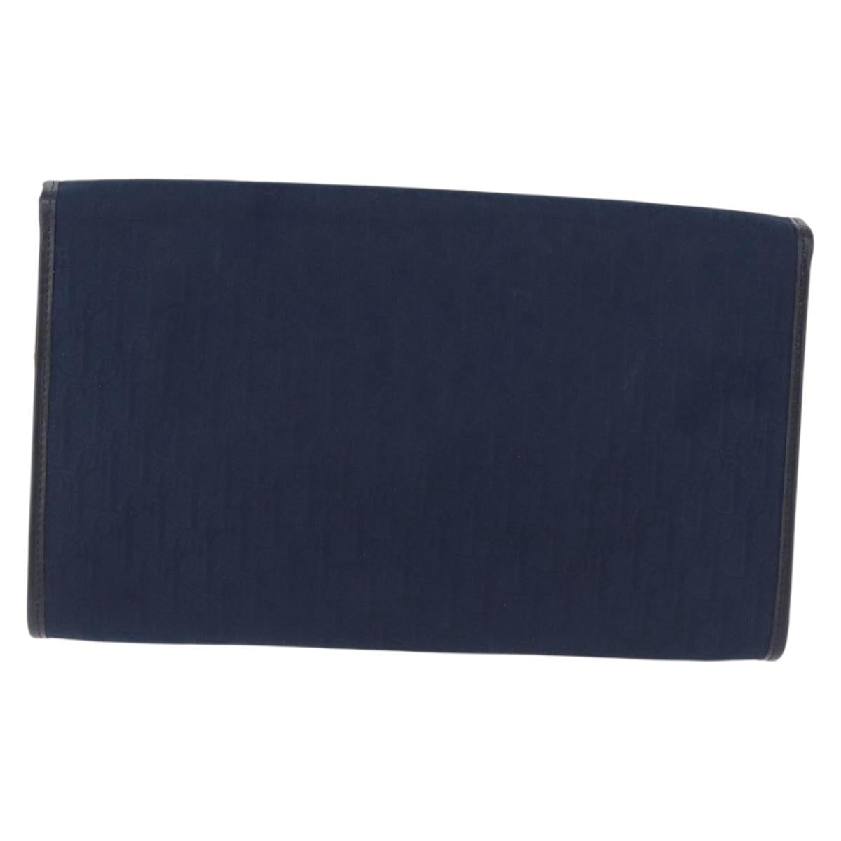 Christian Dior Trotter Canvas Chain Shoulder Bag Navy Gold Auth 193861