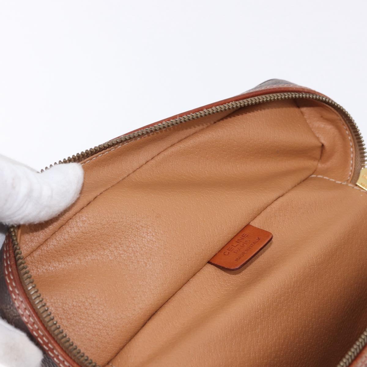 CELINE Macadam Canvas Mini vanity Hand Bag PVC Leather Brown Gold Auth 193866A