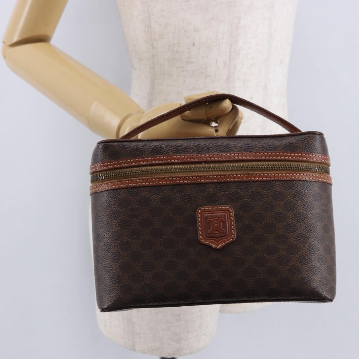CELINE Macadam Canvas Mini vanity Hand Bag PVC Leather Brown Gold Auth 193866A