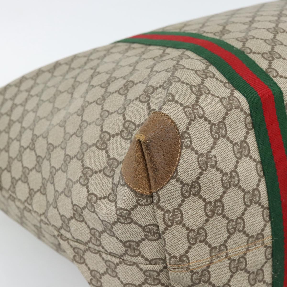 GUCCI GG Supreme Web Sherry Line Boston Bag PVC Beige Gold Auth 193876