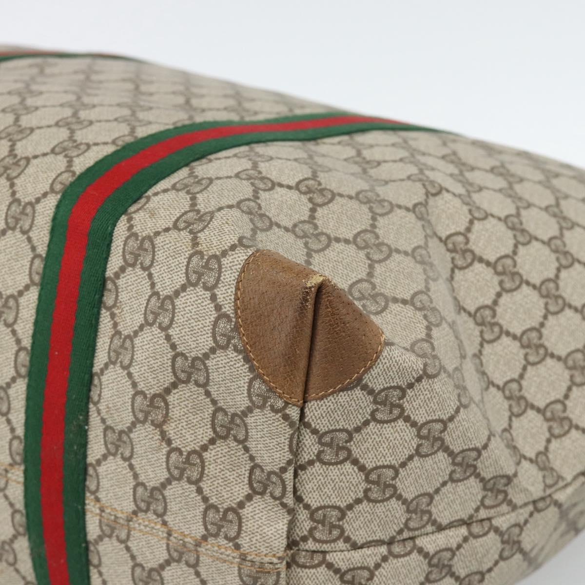 GUCCI GG Supreme Web Sherry Line Boston Bag PVC Beige Gold Auth 193876