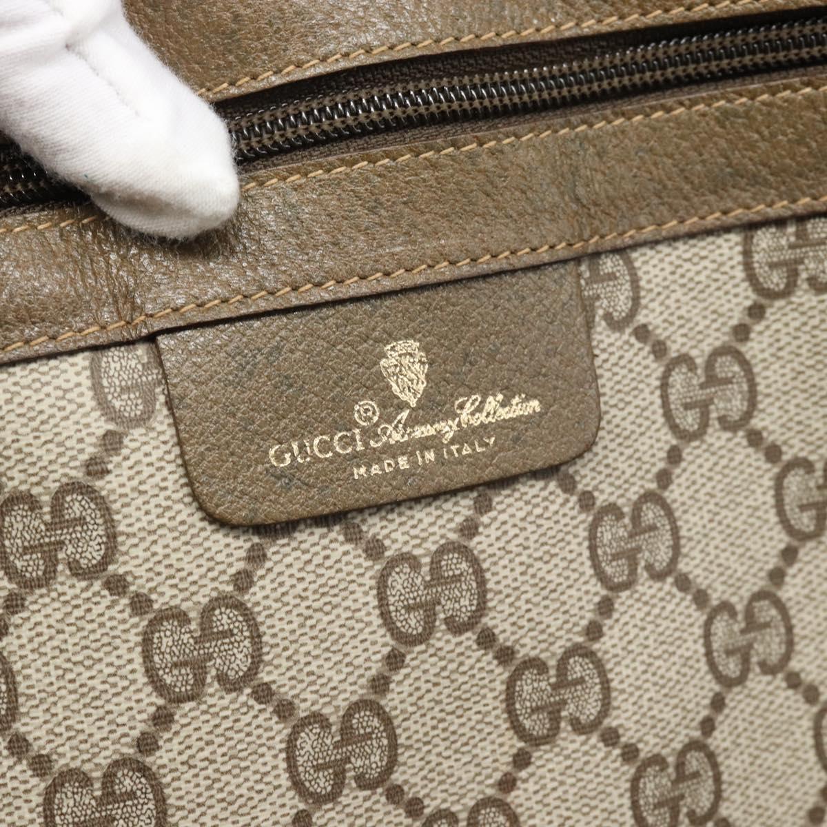 GUCCI GG Supreme Web Sherry Line Boston Bag PVC Beige Gold Auth 193876