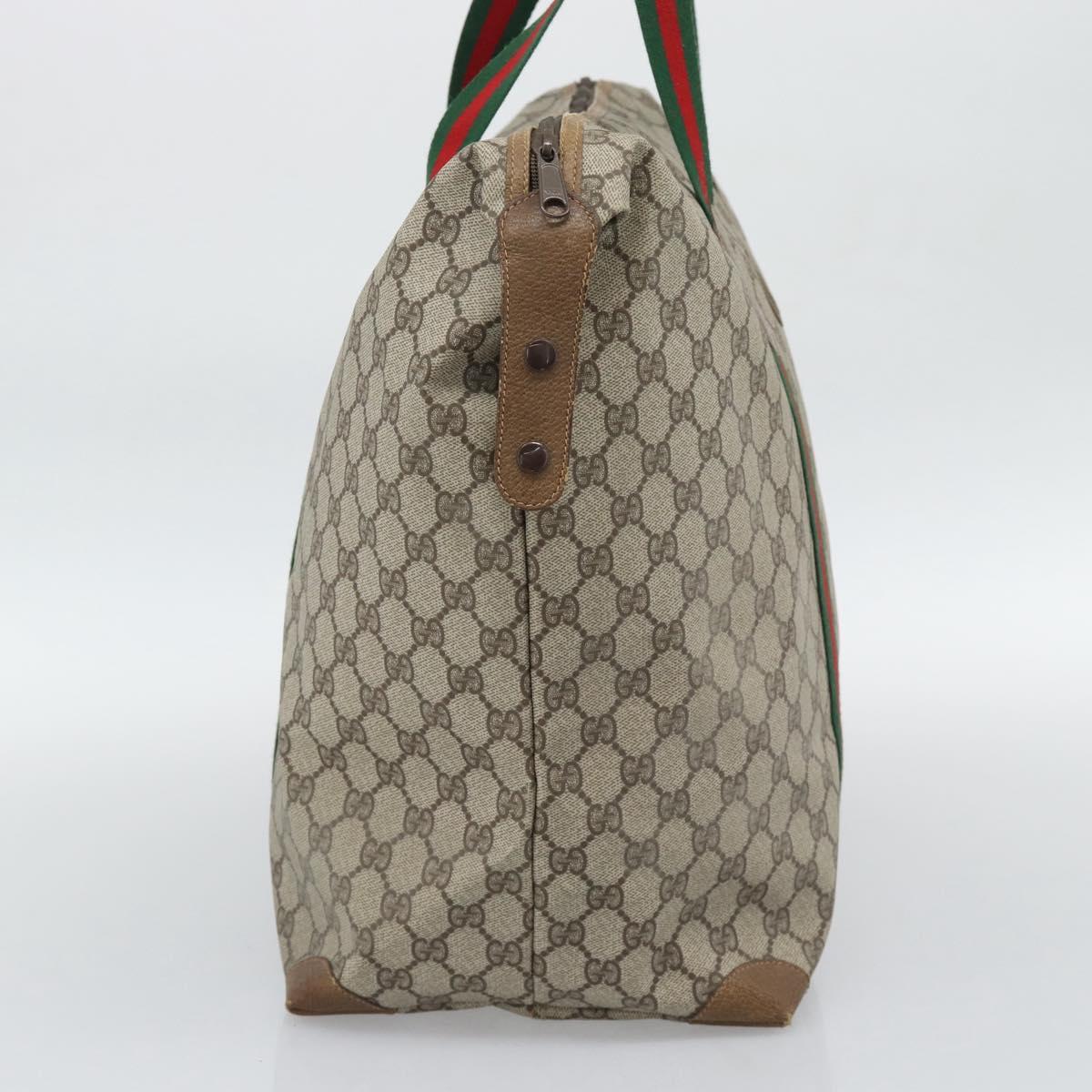 GUCCI GG Supreme Web Sherry Line Boston Bag PVC Beige Gold Auth 193876