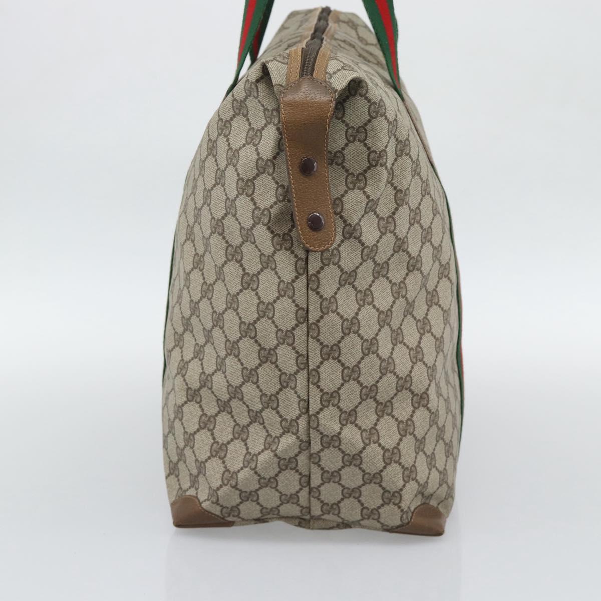 GUCCI GG Supreme Web Sherry Line Boston Bag PVC Beige Gold Auth 193876