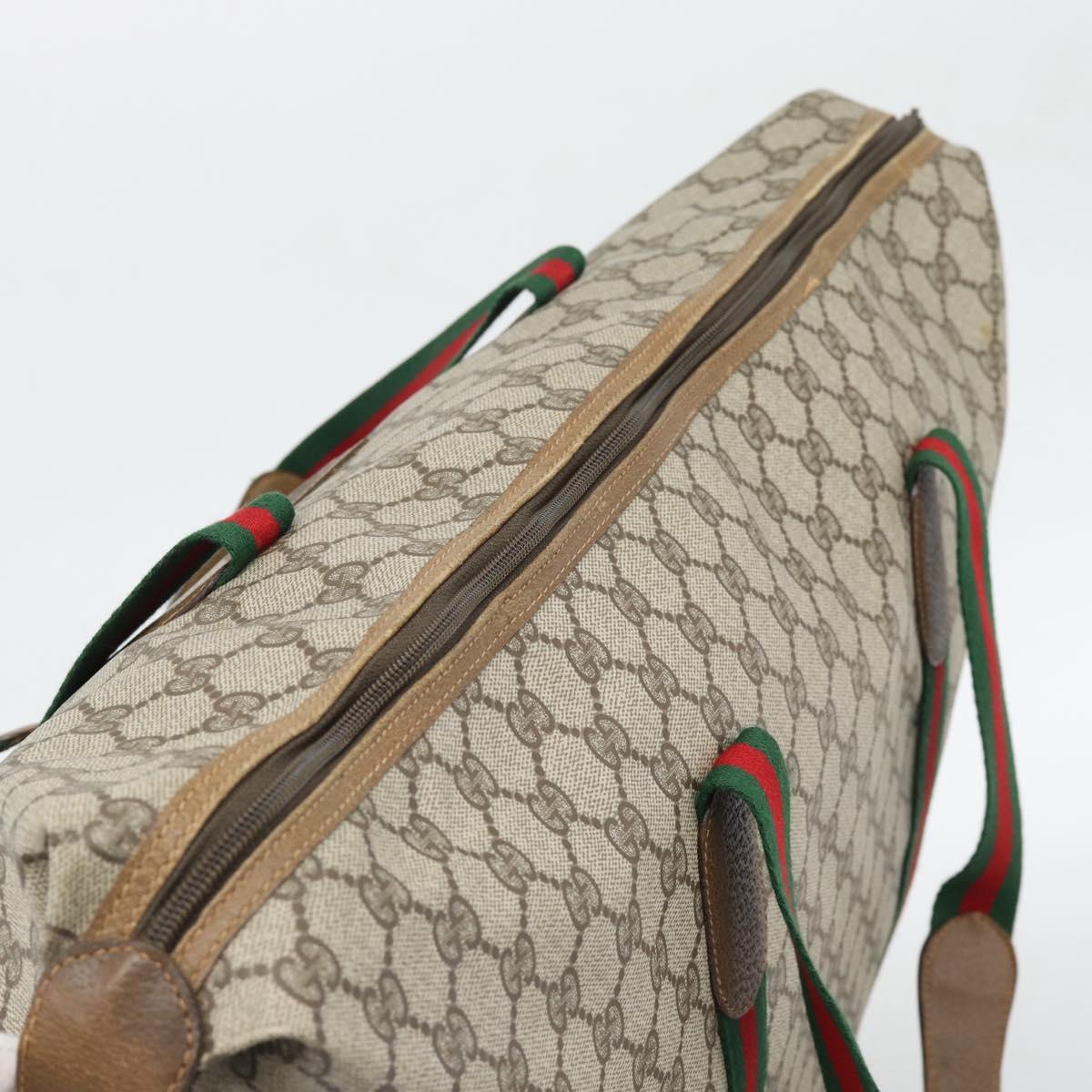 GUCCI GG Supreme Web Sherry Line Boston Bag PVC Beige Gold Auth 193876