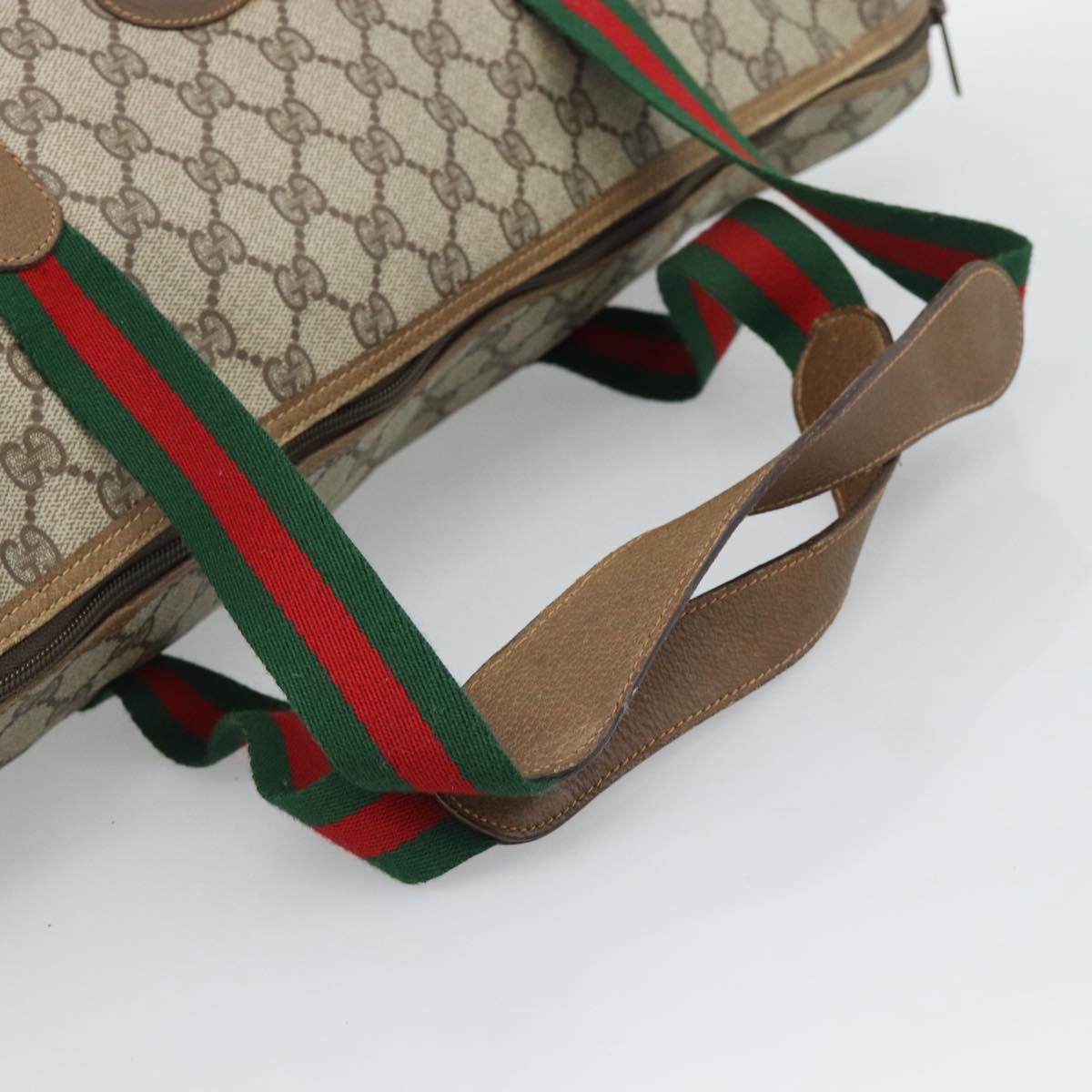 GUCCI GG Supreme Web Sherry Line Boston Bag PVC Beige Gold Auth 193876