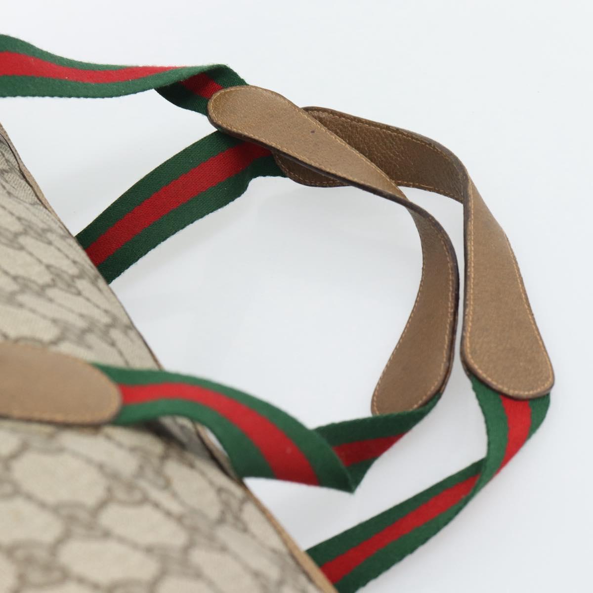 GUCCI GG Supreme Web Sherry Line Boston Bag PVC Beige Gold Auth 193876