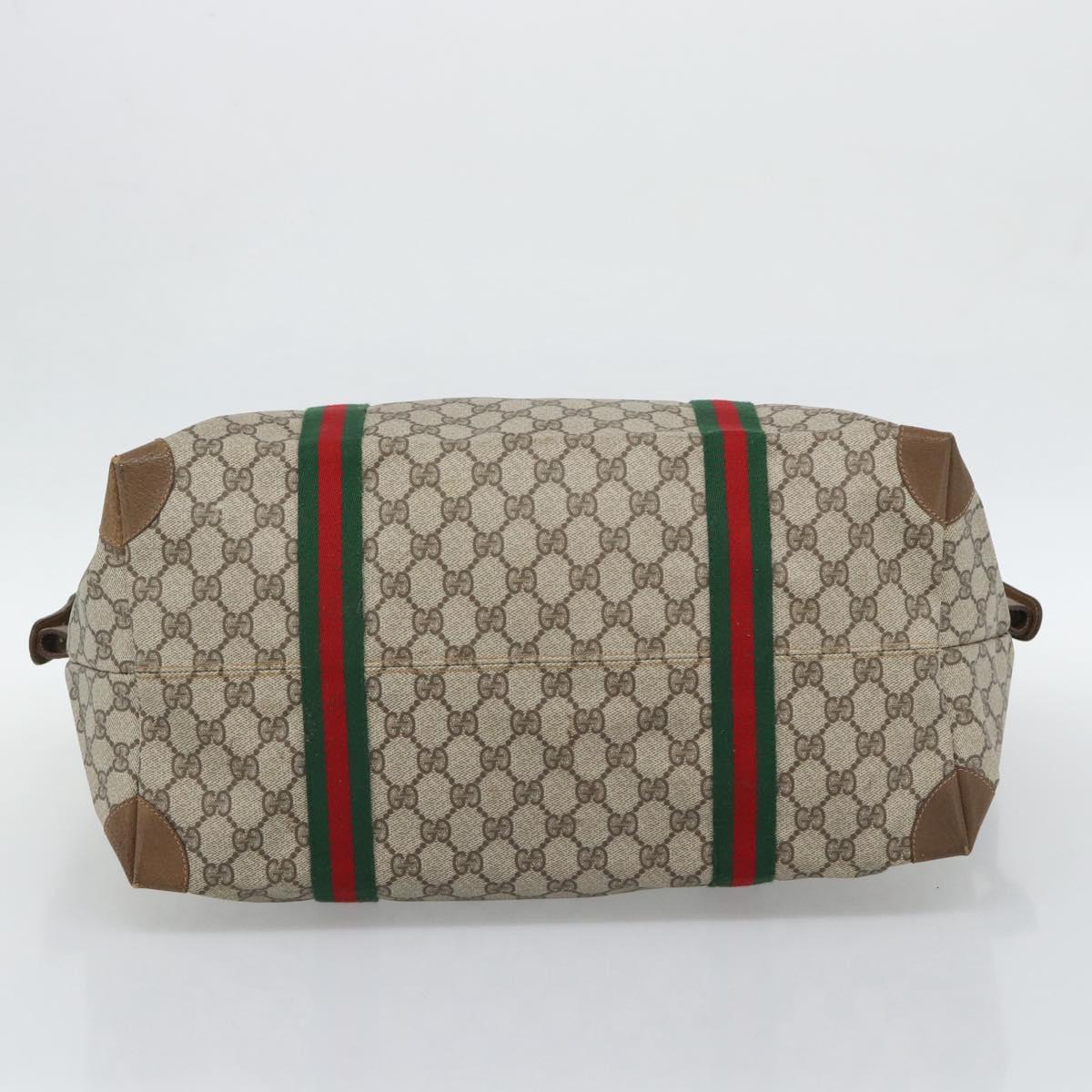 GUCCI GG Supreme Web Sherry Line Boston Bag PVC Beige Gold Auth 193876