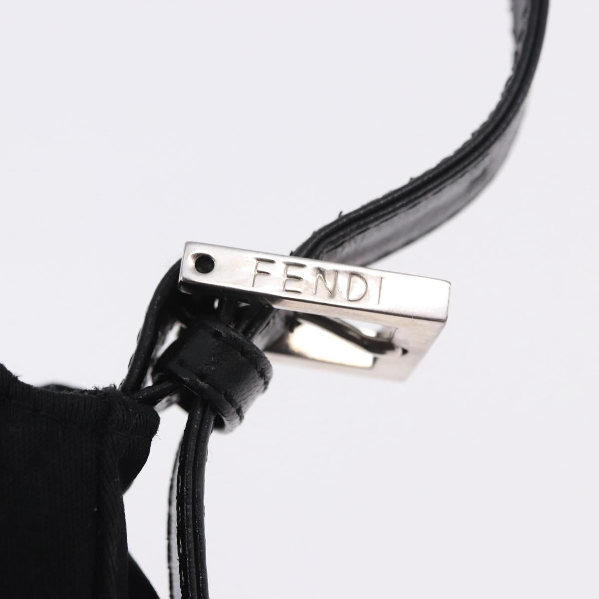 FENDI Mamma Baguette Shoulder Bag Cotton jersey Black Silver Auth 193880