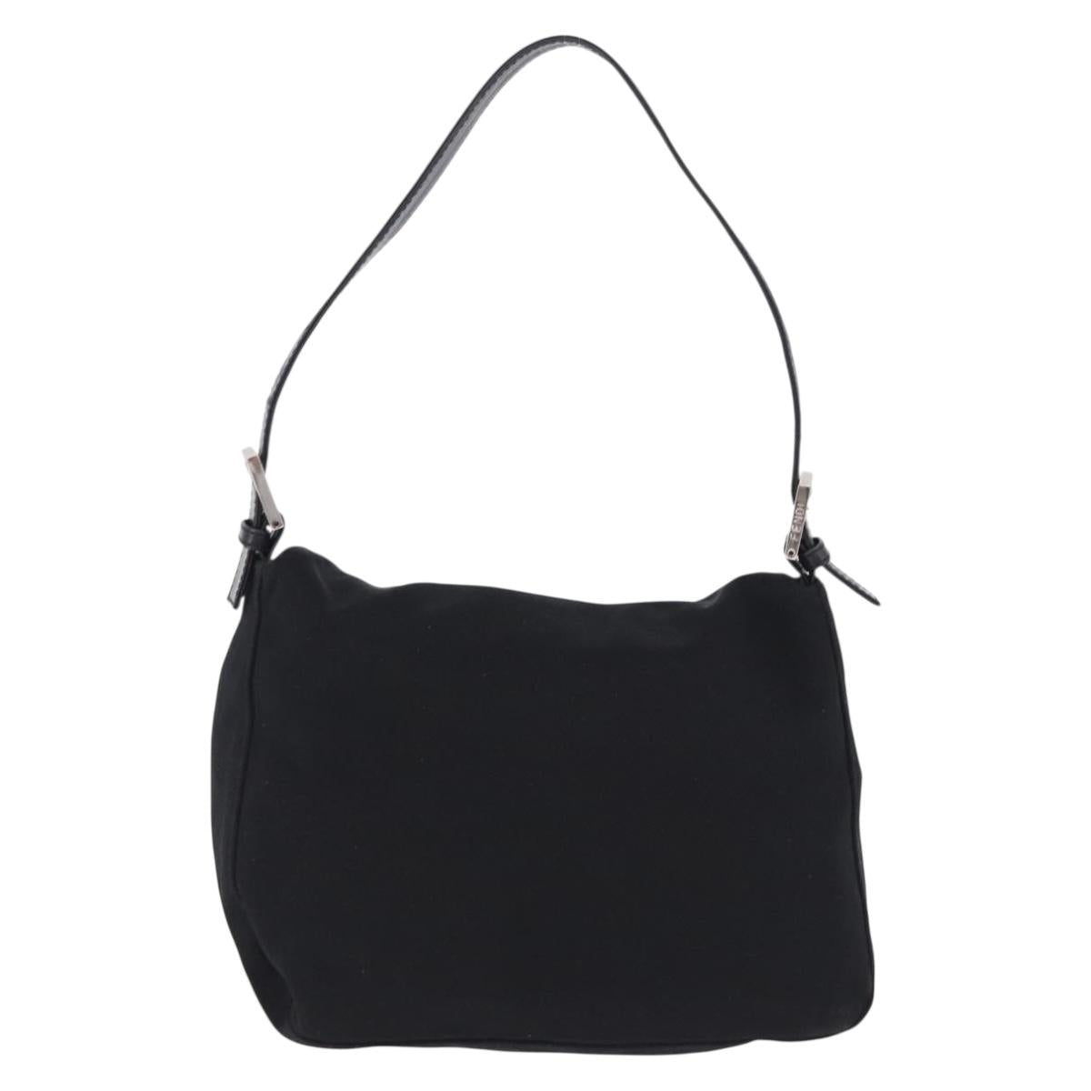 FENDI Mamma Baguette Shoulder Bag Cotton jersey Black Silver Auth 193880