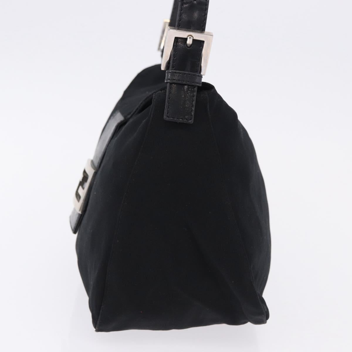 FENDI Mamma Baguette Shoulder Bag Cotton jersey Black Silver Auth 193880
