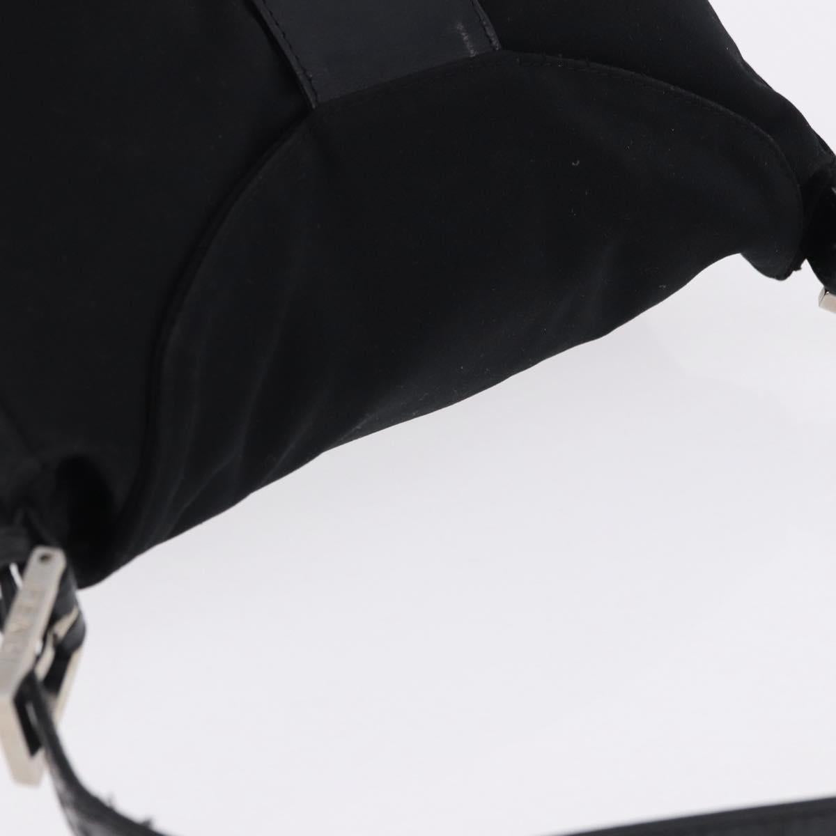 FENDI Mamma Baguette Shoulder Bag Cotton jersey Black Silver Auth 193880