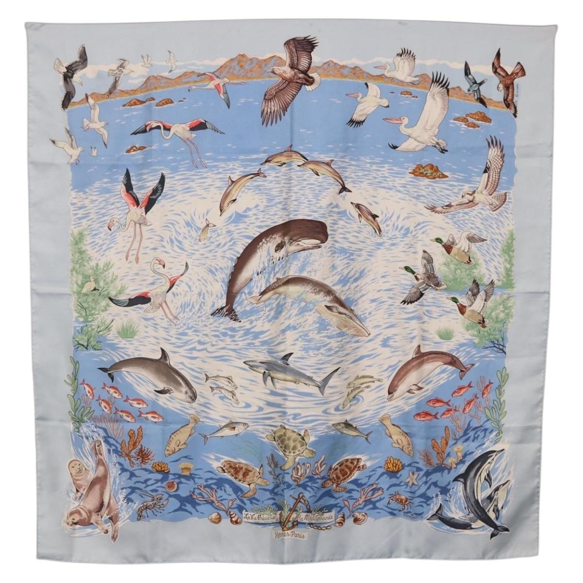 HERMES Carre 90 Scarf ”Lavie Precieuse de la Mediterranee” Silk Auth 193883