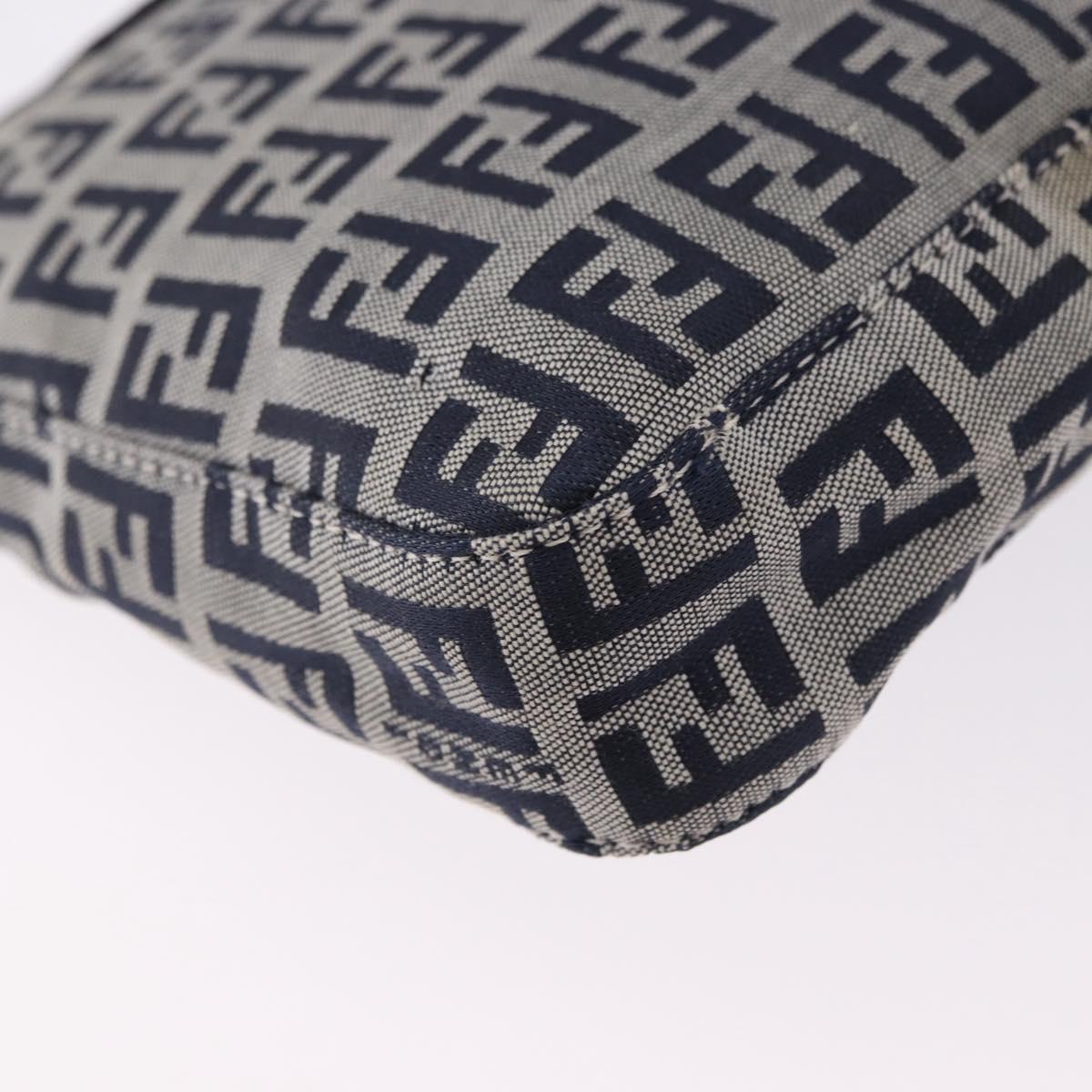 FENDI Zucchino Canvas Hand Pouch Mamma Baguette Navy Silver Auth 193893A