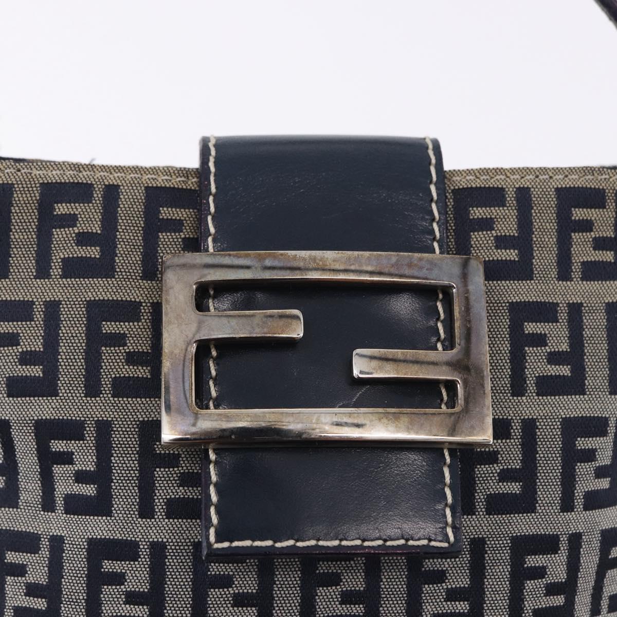 FENDI Zucchino Canvas Hand Pouch Mamma Baguette Navy Silver Auth 193893A