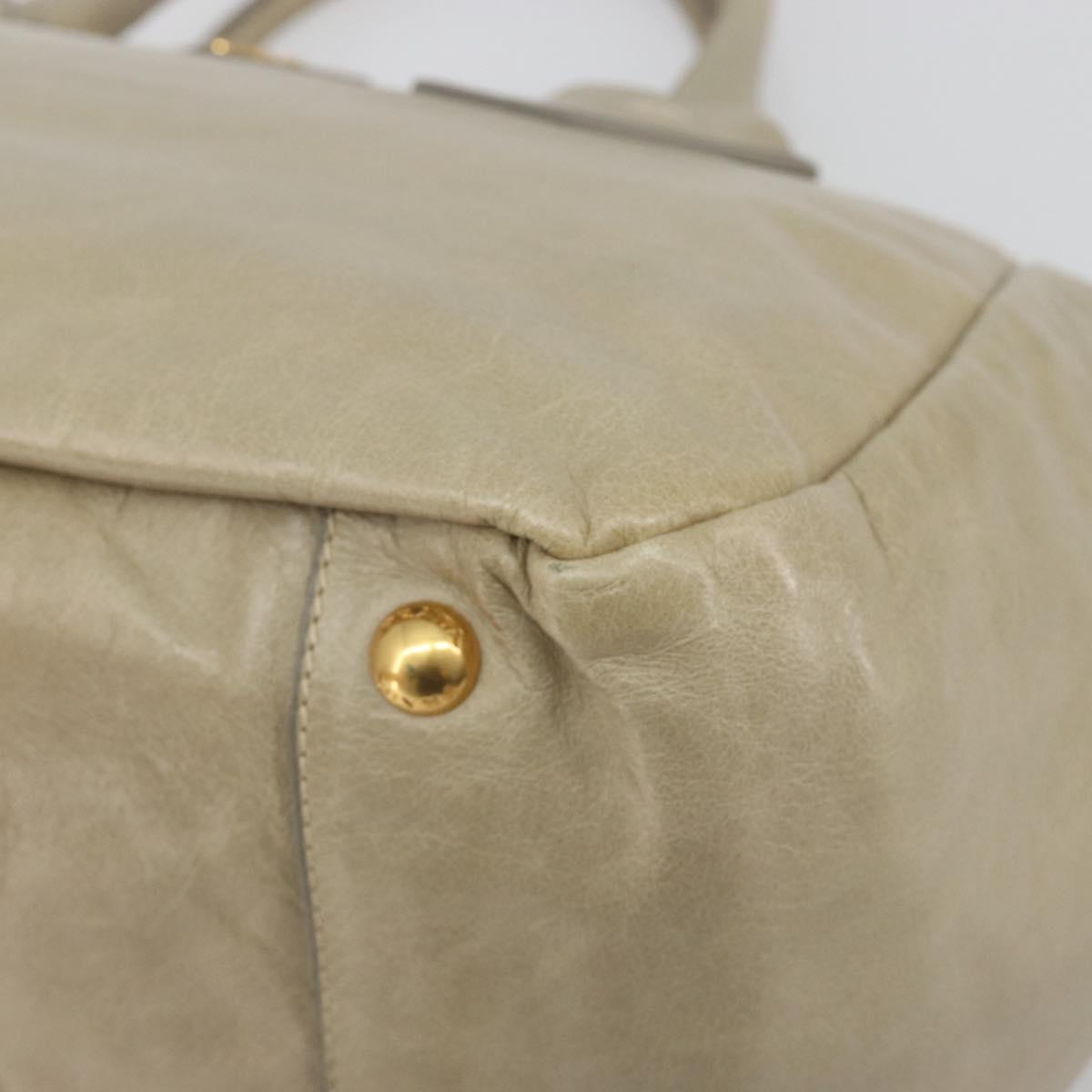 PRADA Hand Bag Leather 2way Beige Gold Auth 193894A