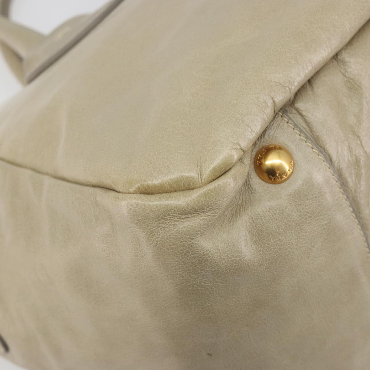 PRADA Hand Bag Leather 2way Beige Gold Auth 193894A