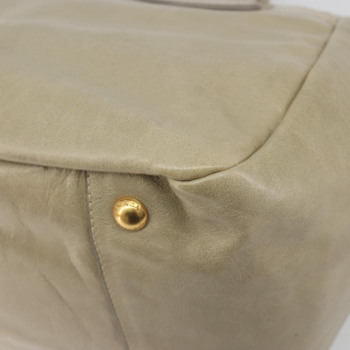 PRADA Hand Bag Leather 2way Beige Gold Auth 193894A