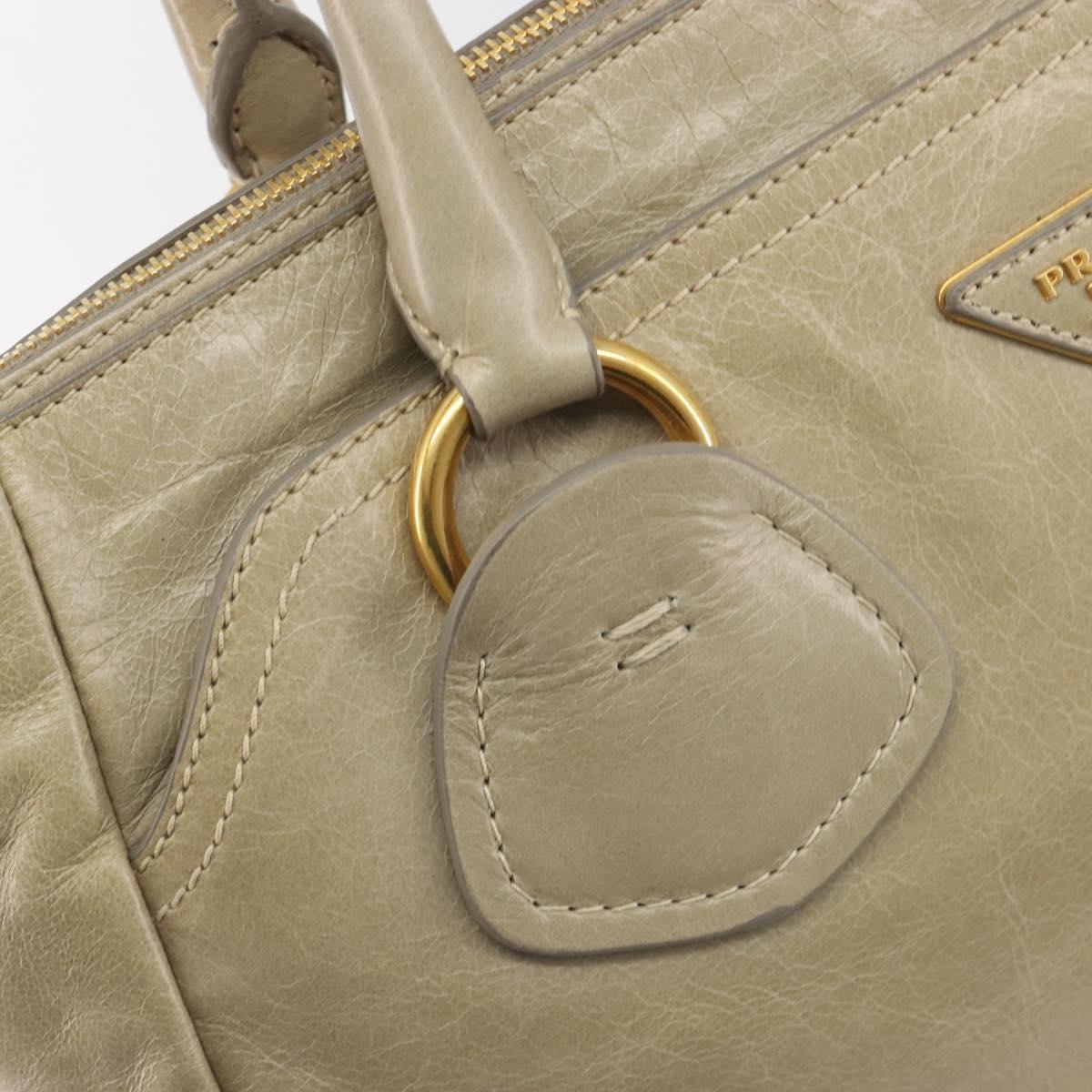 PRADA Hand Bag Leather 2way Beige Gold Auth 193894A
